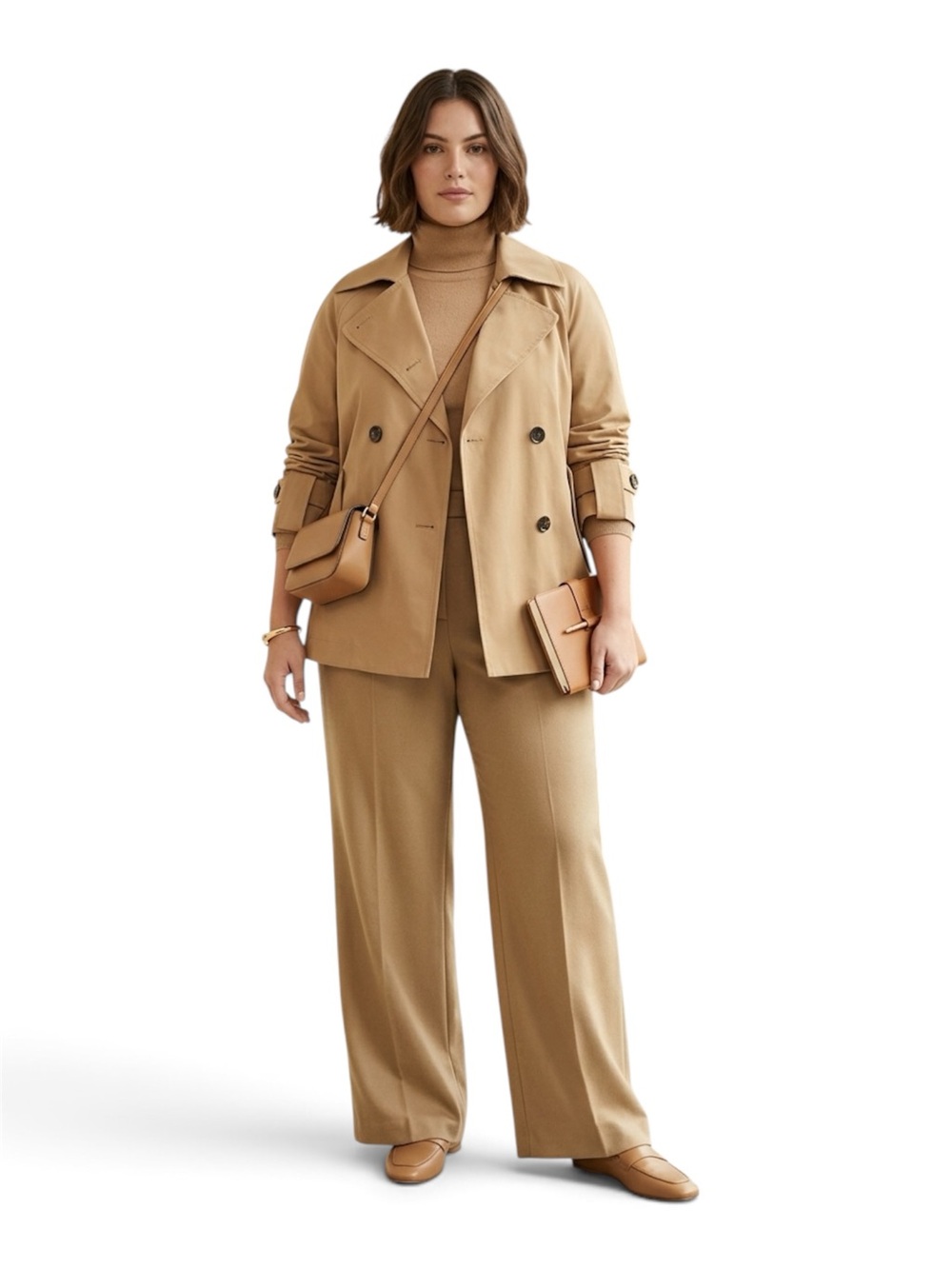 NWT BCBGMAXAZRIA Double Breasted Short Trench Coat Camel Tan XL New cropped